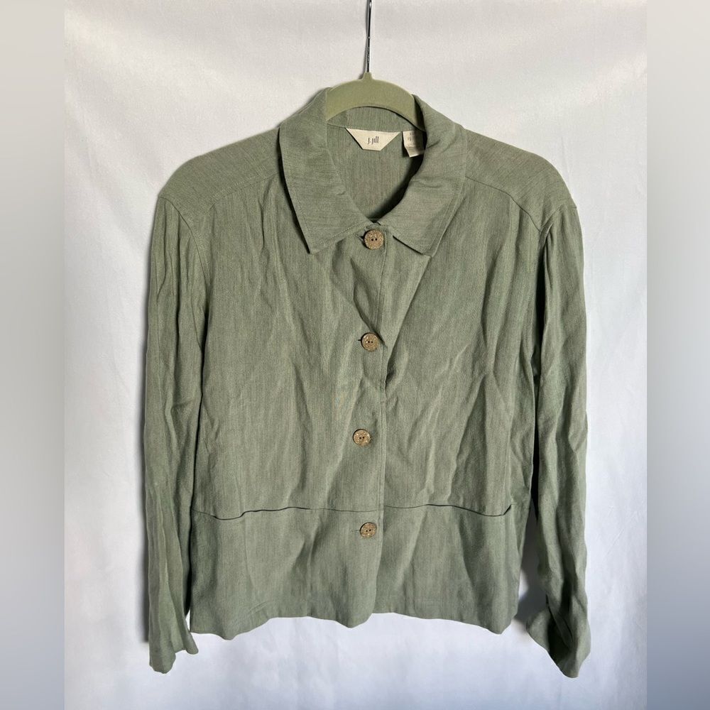 J Jill Sage Thin Blazer Shirt Button Down Linen Blend XS Petite